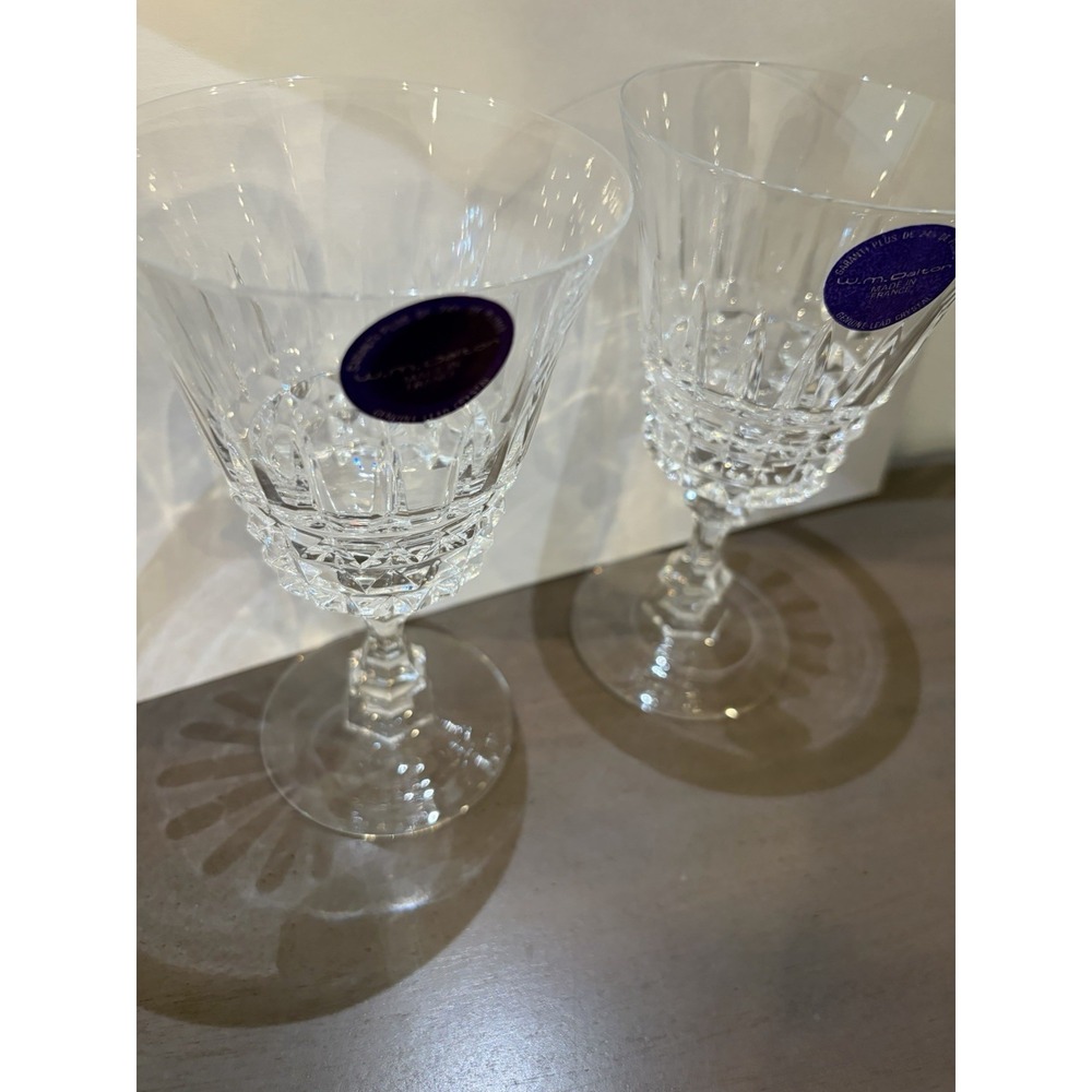 Vintage W.M Dalton 24% French Lead Crystal 2 Goblets Original Stickers On Them